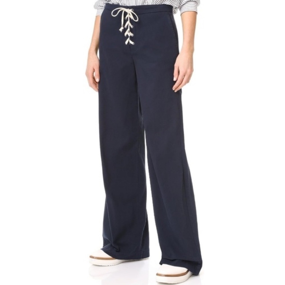 Splendid Cotton Lace-Up Wide Leg Pants – Navy, Size L– AS IS